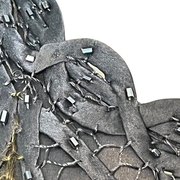 Soulmates Silk Whimsigoth Beaded Crochet Sleeveless Top Soutache Navy Satin sz S - Picture 5 of 16